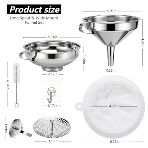 Stainless Steel Canning Funnel Set 2 Pack for Kitchen Use (Large Set)