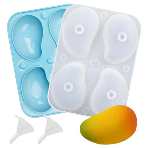 Silicone Mango Fruit Mold Tray with Funnels, 1 Pack - color: blue(4-cavity mango)