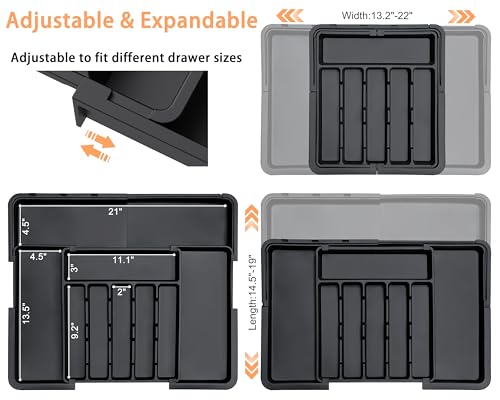 Spaclear Large Silverware Drawer Organizer Expandable Kitchen Utensil Tray - color: Black