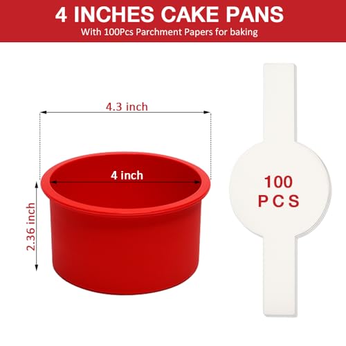 Alimat PluS 5 Pack 4 Inch Round Cake Pans with 100 Pcs Parchment Paper - size: 4 inches