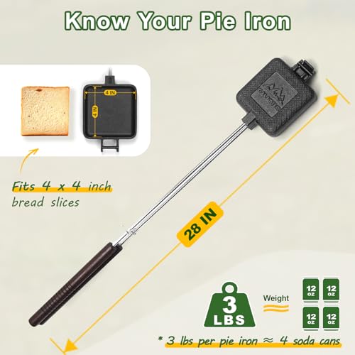 AILITOR Mountain Pie Maker Cast Iron Set of 2 - Pie Irons for Camping with Storage Bag, Campfire Sandwich Maker Cast Iron - style: 2-Pack + Bag