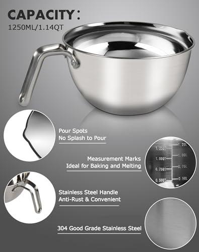 Marsheepy1.1QT Double Boiler Melting Pot with 2QT 304 Stainless Steel Pot - size: 1250ml