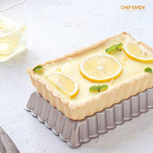 CHEFMADE Rectangular Tart Pan, 7 Inch Non-Stick Quice Pan with Removable Loose Bottom for Oven Bake(Champagne Gold) - size: 4" x 7" Rectangle