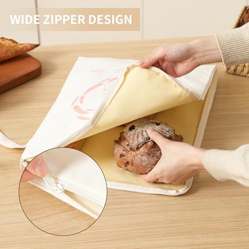Premium Beeswax Bread Bags for Sourdough with Wide Zipper Access, 2 Pack XL(13x17in) Reusable Organic Beeswax-Coated Linen Cotton Bread Bags for Homemade Bread, Keeps Bread Fresh Naturally - color: White - Little Bee