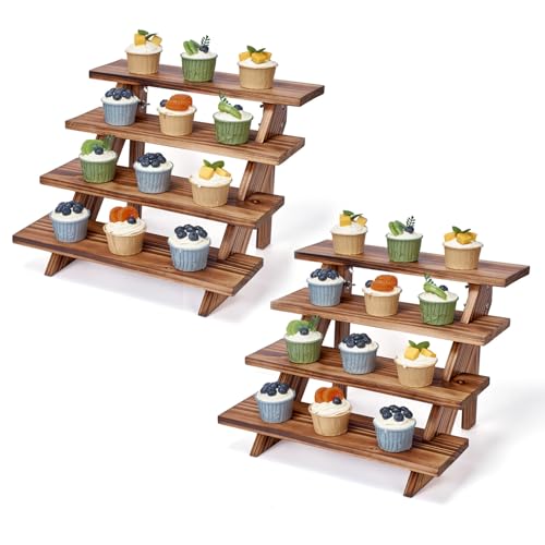 DAOYOUSKY 2Pcs Wooden Rustic Cupcake Stand for 24 Cupcakes, Stepped Wood Display Stand for Weddings, Tiered Party Table Display Riser for Food , Dessert, Cookie, Decor, Craft Show, Burnt - color: Burnt - 2Pcs