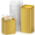 200 Set 3" Mini Cupcake Containers, Clear Plastic Square Containers with Lids Small Cupcake Boxes Muffin Pod Dome Muffin Single Individual Packing Box for Wedding Birthday Party(Gold)