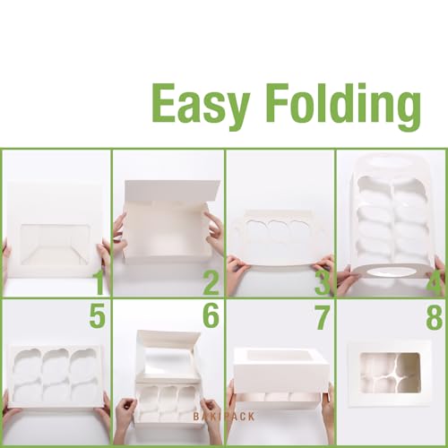 25 White Cupcake Boxes, 4 Count Cupcake Containers with Window and Inserts, 6.3×6.3×3 Inches Cupcake Holders for Cupcakes, Muffins, Cookies, Desserts, Pastries
