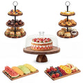 Arttown Acacia Wood Cake Stand with Lid Dessert Table Display Set of 5