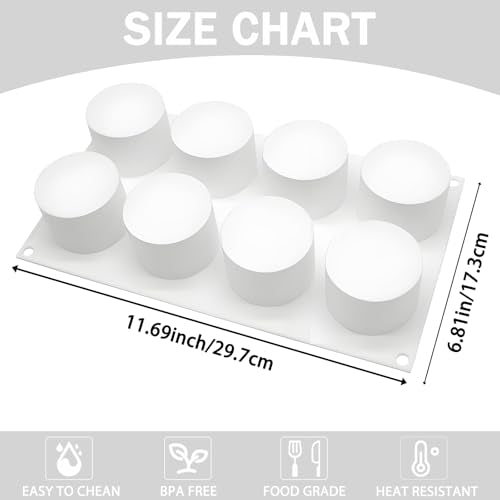8-Cavity Tall Cylinder Silicone Molds for Mousse Cakes, Brownie, Jello - color: White-R0192