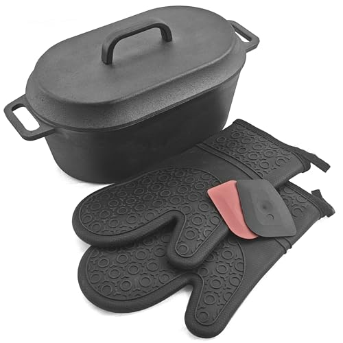 4.5QT Cast Iron Loaf Oven Pan - 11.3"x6.5"x4.3" Heavy Duty Sourdough Bread Pan kit - 5QT with Lid Handles Lame, for home baking - color: Bread Pan set -1