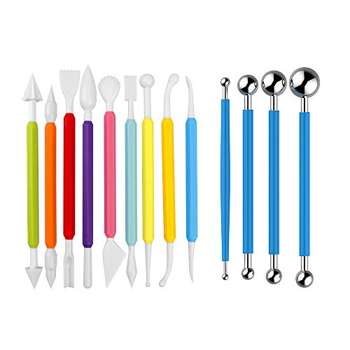 13PCS Fondant Tool, Cake Decorating Hand Tool, Double Head Metal Ball, Gum Paste Modeling Tools