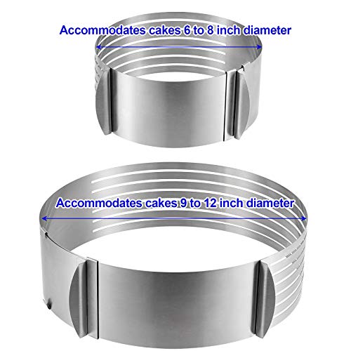 2 Pack Cake Slicer, Stainless Steel Cake Cutter Leveler 7-Layer 6-8 inch and 9-12 inch Adjustable Cake Ring Molds for Baking, Cutting and Slicing Cakes - Silver