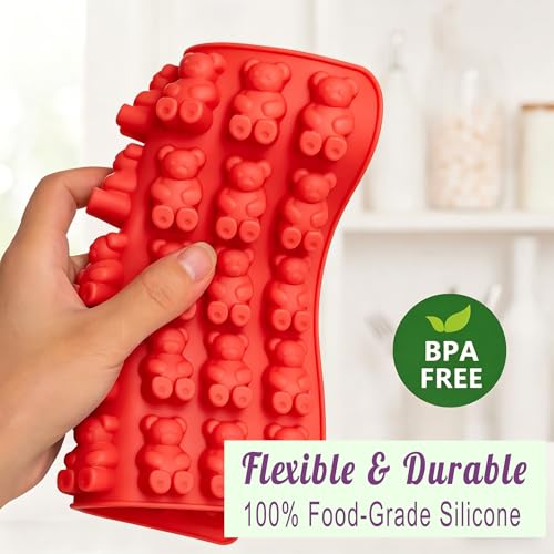 4 pcs Large Gummy Bear Molds 5 ML, BPA-FREE Silicone Chocolate Candy Gummy Molds with 4 Droppers，Non-stick and Bpa Free for Candy Chocolate Gummies Baking -140 Cavity - color: 4pc- Large Bear