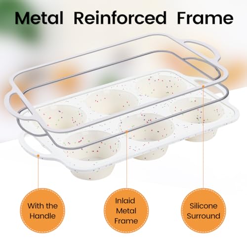 FUNBAKY Jumbo Silicone Muffin Pan with Metal Frame, 3.5 Inch Large Muffin Pans 6 Cups 2 Pack Confetti - size: Jumbo 6-Cup: 2pcs