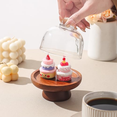 Acacia Wood Mini Round Cake Stand, 4.13 x 4.13 x 4.80 in, 1-Piece in Natural Brown with Clear Glass Dome and Pedestal Base, Covered Dessert Display, for Wedding Receptions, Birthdays and Afternoon Tea - color: 4.1 inch of mini glass dessert cups,