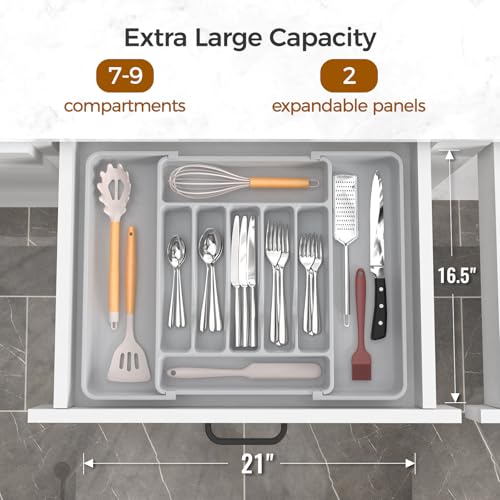 ukeetap Extra Large Expandable Silverware Organizer, Flatware Tray,Gray - color: Gray