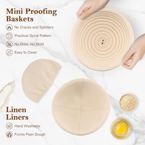 6 Pack 5 Inch Mini Banneton Bread Proofing Baskets, Small Sourdough Bread Baking Supplies for Artisan Bread Baking, Dough Rising - size: 5"Round Basket-6 PCS
