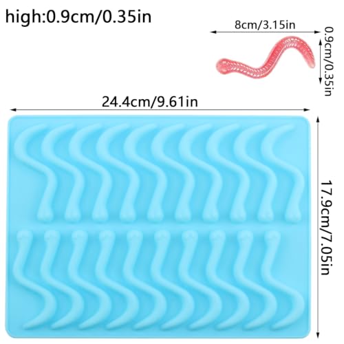 20 Cavity Worm Silicone Chocolate Molds - color: Blue