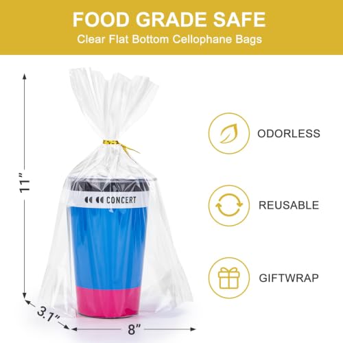 Aubeco 120Pcs Clear Cellophane Bags with Twist Ties, 8x11x3.1 - size: 1 Count (Pack of 120)