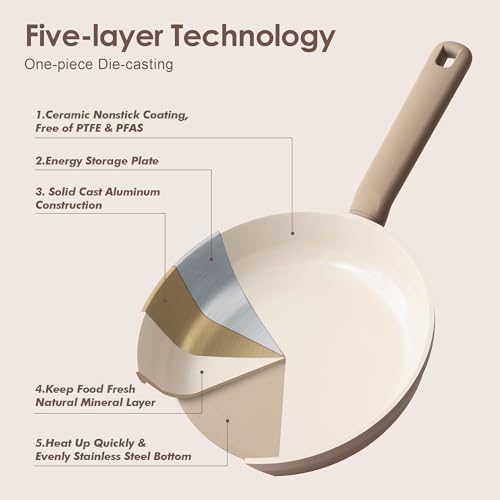 SENSARTE Ceramic Nonstick Pots and Pans Set, Nontoxic Cookware Set 17pcs - color: Almond Beige