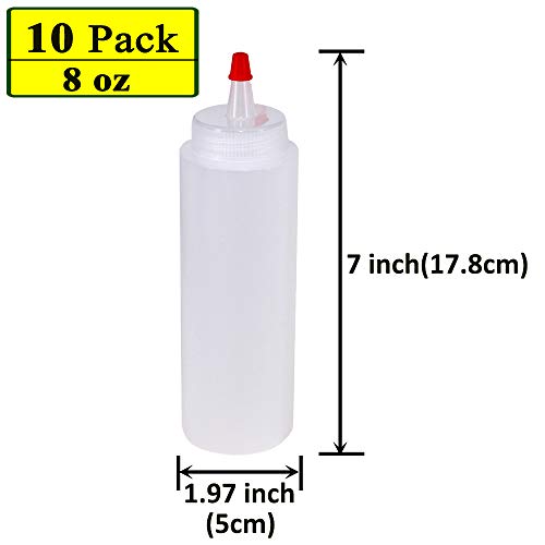 10 Pack 8 oz Plastic Squeeze Bottles with Red Tip Caps - size: 8 Ounces (Pack of 10)