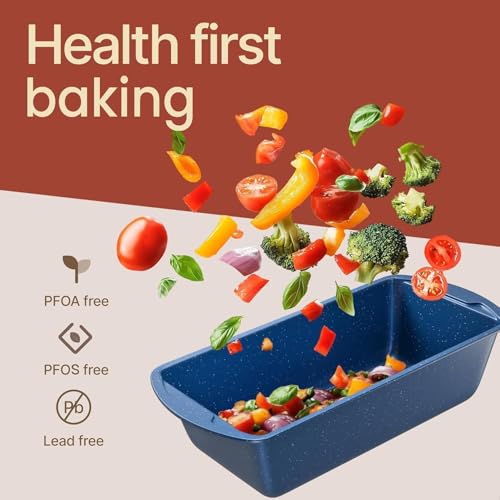 Nonstick Loaf Pan Set Pack of 4, Carbon Steel 11" Large Baking Bread Pan, Oven Safe Up to 450°F, PFOA, PFOS, PTFE Free, Space Saving Stackable Design, Stain Resistant, Dishwasher Friendly, Blue Marble - color: Blue Marble, size: 4 Pack