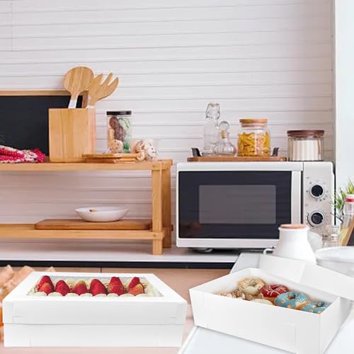 MUMULULU 12pcs 14x10x4in Quarter Sheet Cake Boxes with Window, White Large - size: 14x10x4in