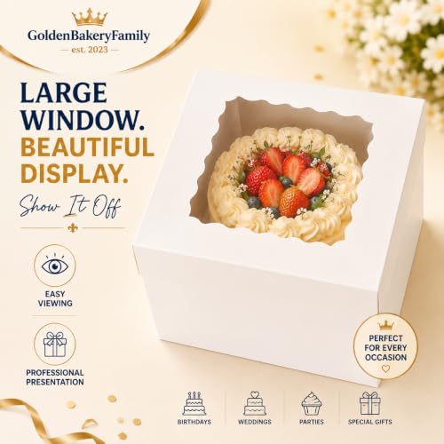 15 Pcs 12in Cake Boxes with Window,12x12x8 Inches White Bakery Boxes - color: White（12 Inch 15 Pack）