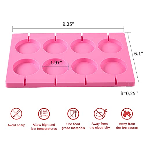 8-Capacity Large Silicone Lollipop Molds, Chocolate Hard Candy Mold with 60pcs Sucker Sticks, Candy Treat Bags, Gold Ties. Great for Sucker, Hard Candy, Lollipop, Cake pop (Large Round) - style: Large Round