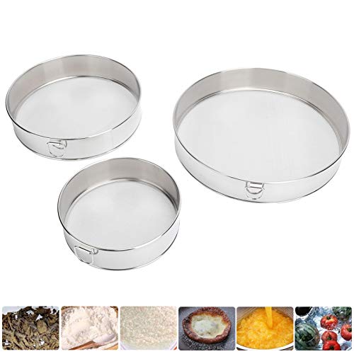 Flour Sifter, Stainless Steel Round Flour Sieve Strainer Drum Sieve 3 Pack Flour Sifter for Baking Fine Mesh Strainers for Bake Cakes