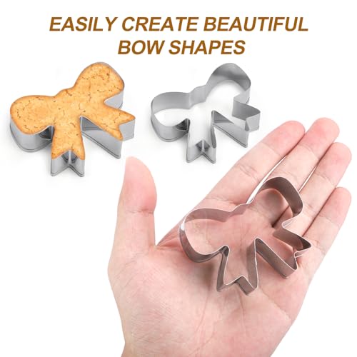 2pcs Bow Cookie Cutter, Mini Stainless Steel Cute Bow Shaped Cookie Cutter Small Metal Bowknot Ribbon Biscuit Mold Shaper for Baking Cracker Making Supplies