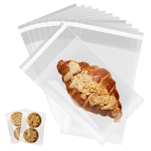 Cookie Bags with Seal, 6 x 9 inches, Pack of 100 Clear, Resealable Cellophane Bags, Food-Grade Self-Sealing Snack Bags, Ideal for Cookies, Candy, Baked Goods, Party Favors, and Gift Packaging - size: 6x9 Inch (Pack of 100)