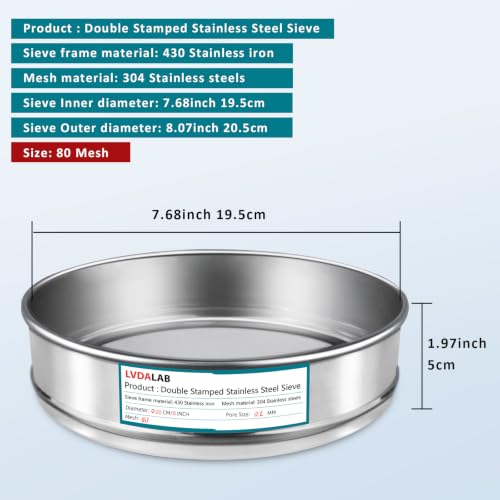 7.9" (20cm) 304 Stainless Steel Lab Sieve, 80 Mesh (0.2mm) Screen Sifter - size: 80Mesh(0.2mm)/Ф7.9in