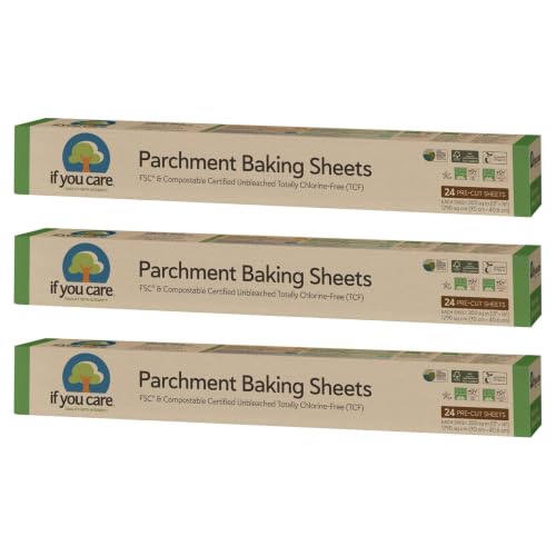If You Care Parchment Paper Baking Sheets – 3 Pack of 24-Count Precut Liners - Unbleached, Chlorine Free, Greaseproof, Silicone Coated – Standard Size – Fits 12.5” x 16” Pans - size: Regular