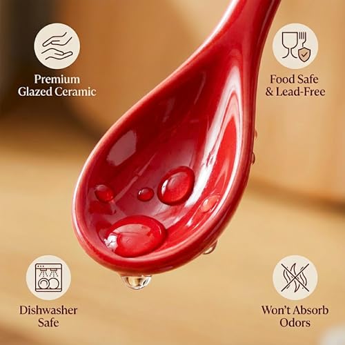 Mini Spoons for Spices, Ceramic Spoon 3.5 inch, Espresso Spoons - color: Red spoon A set of 4