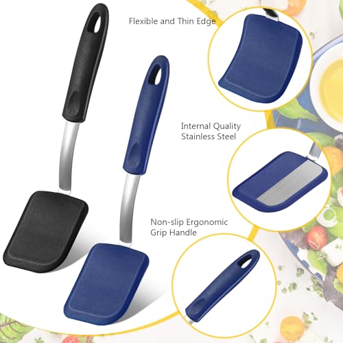 2Pcs Mini Silicone Cookie Brownie Spatula, Solid Flat, Black,Blue - color: Black,Blue, style: Solid Flat