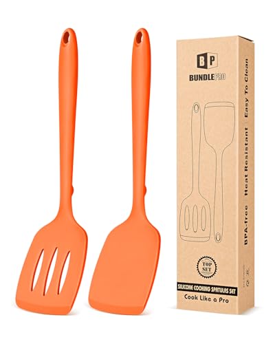 BUNDLEPRO Silicone Spatula, Solid & Slotted Turner, One-Piece,2 Pack,Orange - color: Orange