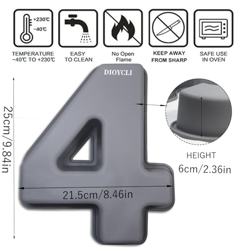 Dioycli Number Cake Molds for Baking Silicone Number 4 Cake Pan, 10 Inch - size: 4
