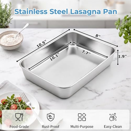 TeamFar Lasagna Pan, 9.3" x7" x1.9" Stainless Steel Rectangular Cake Pan - color: Silver, size: 9 Inch