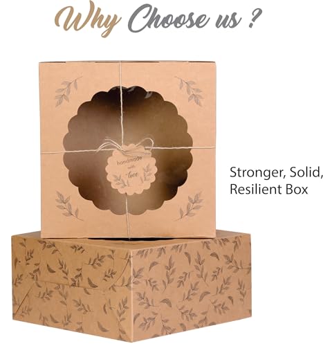 Kraft Cake Boxes with Window (10pcs) - Brown Bakery Boxes for Cakes, Donuts, Pie, Cookies, Cupcakes, Chocolates, Desserts: Size 10x10x5 Inches - color: Brown
