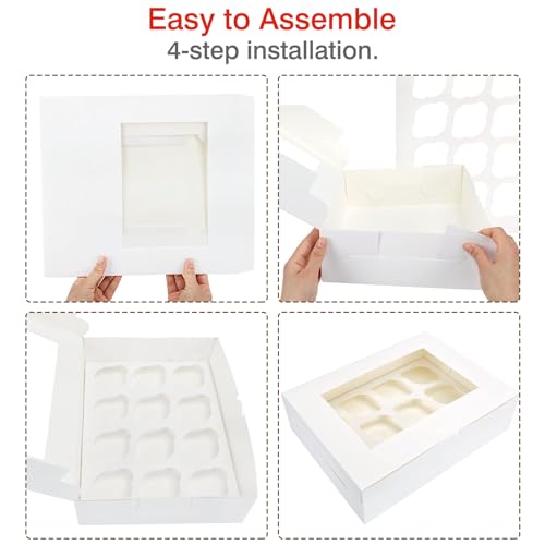 Moretoes 30pcs Cupcake Boxes, 12 Count Bakery Boxes with Windows & Inserts - color: White, size: 13*10*3.5inch