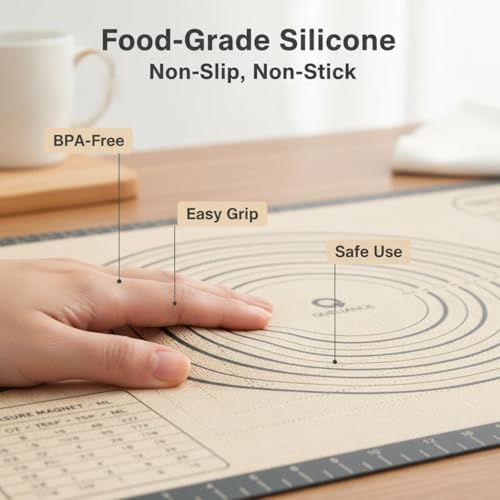 Silicone Baking Pastry Dough Mat - 32x24Inch Extra Large Cookie Bread Rolling Mats Sheet, Nonstick Kitchen Counter Kneading Board Thick Reusable Pie Cookies Pizza Fondant Making Matt Measurement(Gray) - size: 24"W x 32"L