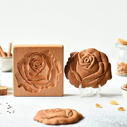 Carved Wooden Gingerbread Cookie Mold,3D Wooden Baking Mold Cookie Biscuit Press Stamp Molds,Cookie Cutter,Cookie Stamp,DIY Biscuit Stamp Mould for Halloween Thanksgiving Christmas(Red Rose) - color: Red Rose