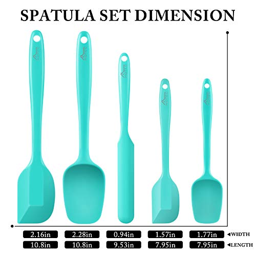 HOTEC 600℉ Heat Resistant Silicone Rubber Spatula Set, Aqua Sky, Set of 5 - color: Aqua Sky