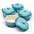 Kook Mini Cocotte, Lids, Handles, Dutch Oven, Set of 4, 12 oz, Sky Blue - color: Sky Blue