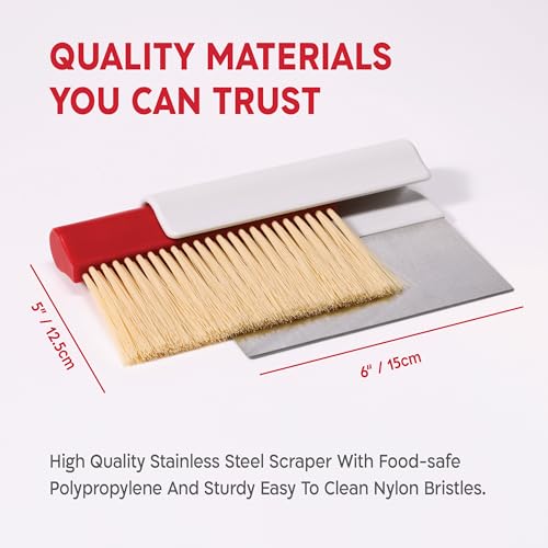 KneadAce Bench Scraper - Dough Scraper with Nesting Baker's Brush Set - color: White, Red