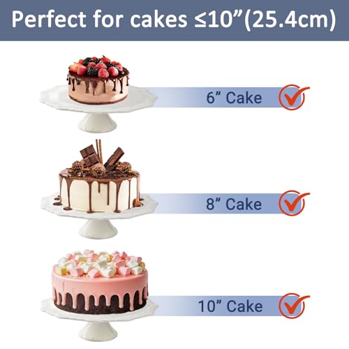 10 Inch White Ceramic Cake Stand (Holds 10 Inch Cake), Decorative Cupcake Stand, Dessert Display Plates for Snacks and Cookies, Baby Shower, Birthday, Wedding Party Decor