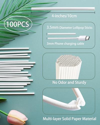 3.5mm 4-inch CHELIZIYA Paper Lollipop Sticks and Wrappers Silver Set - color: Silver