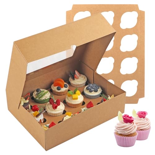 Cupcake Box, Disposable Cupcake Container Bulk, Auto-pop up, 2 Pcs, Brown