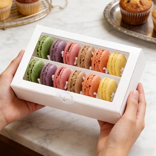 Macaron Boxes with Window, Pack of 20, 7.3x4.6x2in, Each Holds 12pcs - size: 7.3x4.6x2 inches